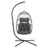 Yechen Indoor Outdoor Egg Hanging Chair with Stand, Patio Wicker Swing Egg Chair Indoor Swinging Chair Outdoor Hammock Egg Chair 350lbs Capacity for Patio Bedroom Balcony, Charcoal Grey (EG-001) Yechen