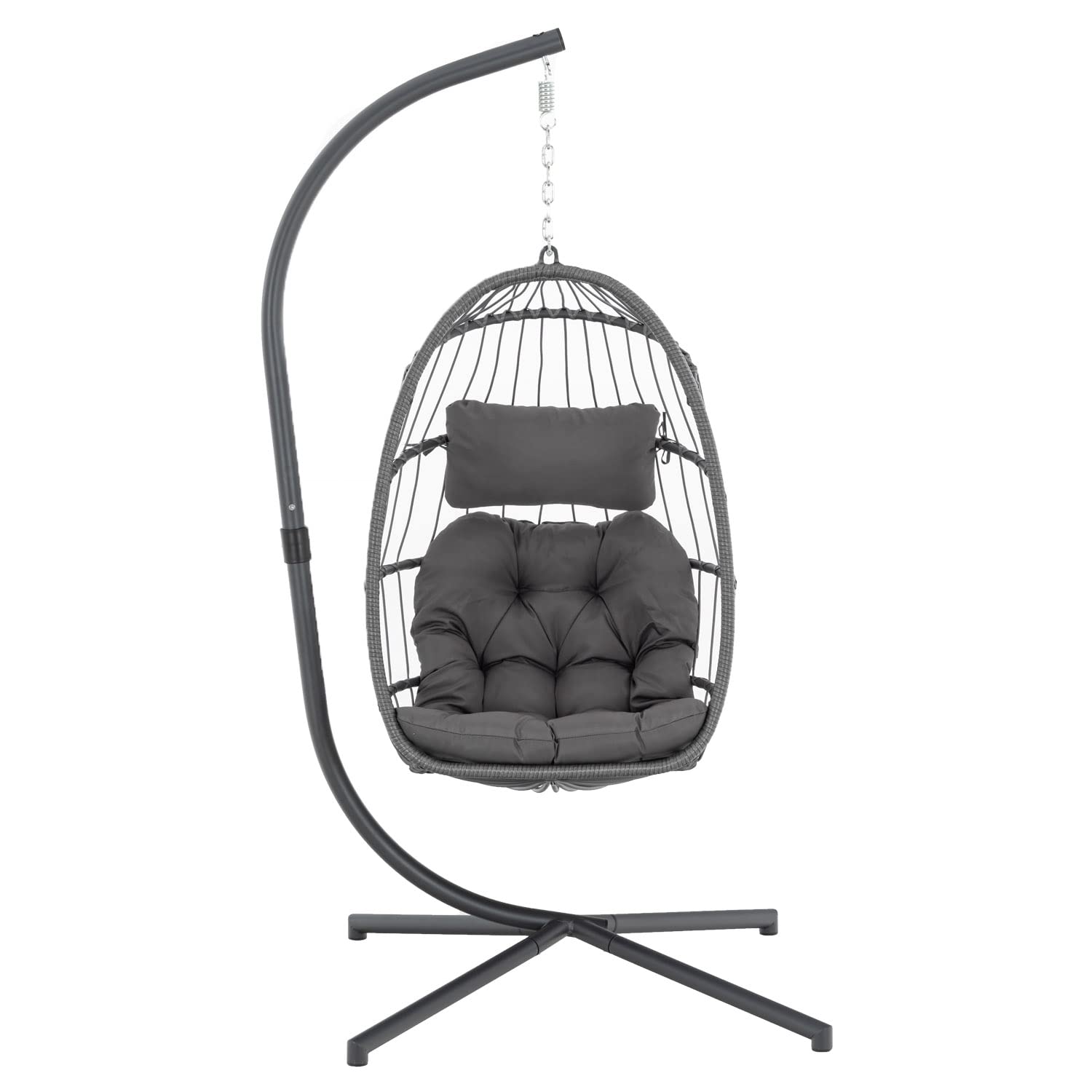 Yechen Indoor Outdoor Egg Hanging Chair with Stand, Patio Wicker Swing Egg Chair Indoor Swinging Chair Outdoor Hammock Egg Chair 350lbs Capacity for Patio Bedroom Balcony, Charcoal Grey (EG-0 - WoodArtSupply