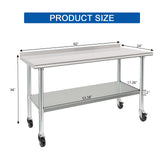 HARDURA Stainless Steel Table 24 x 60 Inches with Wheels Casters NSF Heavy Duty Commercial Prep Table with 2” Backsplash and Adjustable Undershelf for Restaurant Kitchen Home and Hotel HARDURA Restaurant Equipment