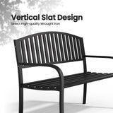 Granper Garden Bench, 50" Outdoor Bench, 660LBS Wrought Iron Porch Bench, Patio Bench with Armrests for Garden Lawn or Yard, Black Granper