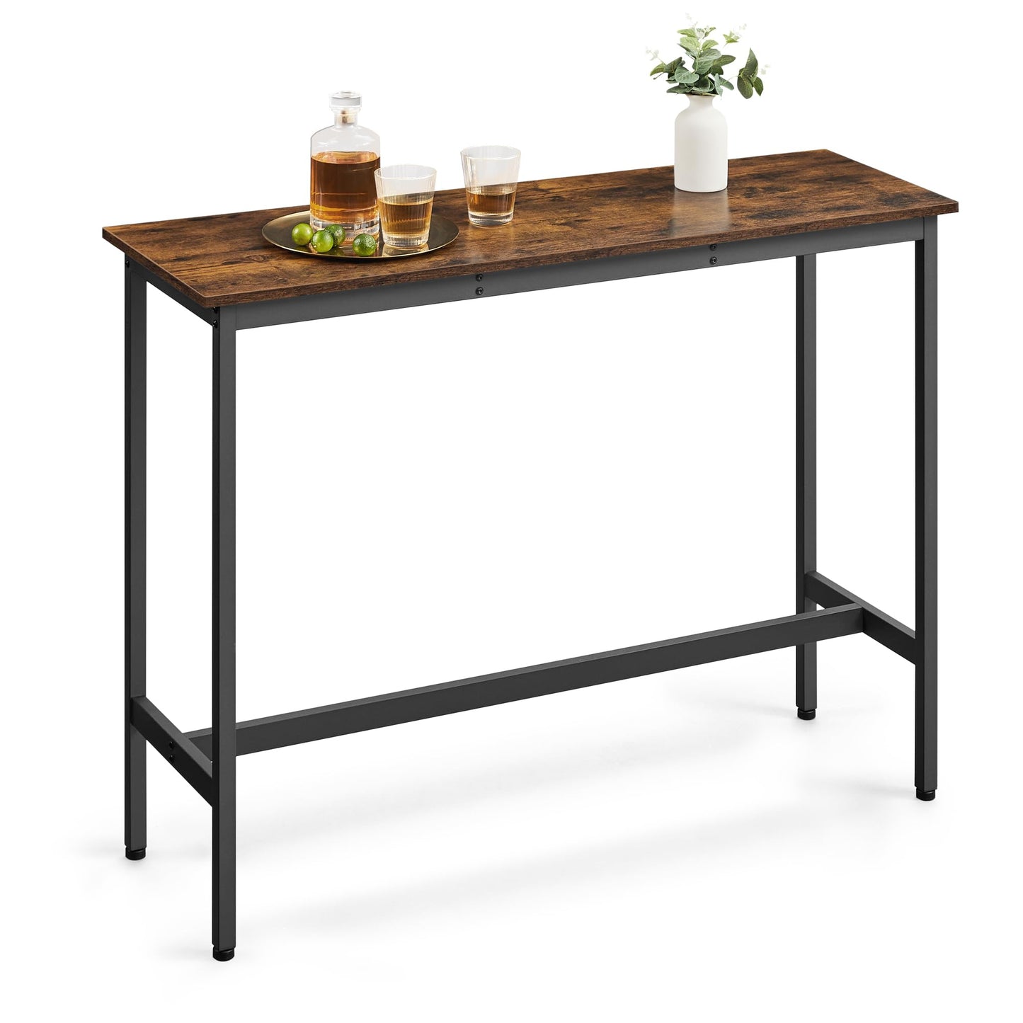 VASAGLE Narrow Rustic Brown Bar Table with Sturdy Metal Frame – High Pub Table for Small Spaces