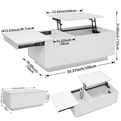 HOMMPA Lift Top Led Coffee Table with Charging Station Modern Table for Living Room with Hidden Compartment High Glossy Lift Tabletop White Coffee Table for Living Room - WoodArtSupply