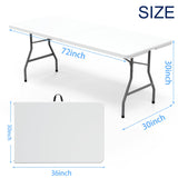 VTOY 6FT（30"x72"） Folding Table, Indoor Outdoor Heavy Duty Table with Carrying Handle,Portable Plastic Fold up Table for Picnic/Party/Camping/Office/School VTOY