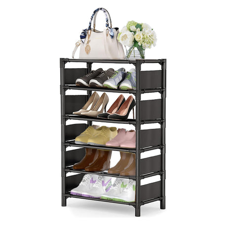 esonstyle 6 Tiers Vertical Shoe Rack Up to 12-16 Pairs, Sturdy Metal Narrow Shoe Rack Shoe Shelf, Space-Saving Tall Shoe Rack for Closet,Bedroom Hallway Garage Living Room esonstyle