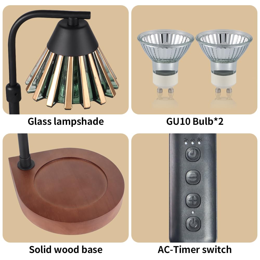 Candle Warmer Lamp with Timer & Dimmer, Farmhouse Electric Candle Lamp Wax Warmer for Jar Candles, Home Decor Gifts for Women, Grandma and Mom (09-Golden Green) copinpin