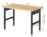 Jocisland Adjustable Workbench with Power Outlets, 2000 Lbs Capacity Rubber Wood Top Work Benches for Garage, Workshop, Office Jocisland