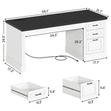 SEDETA Office Desk with 3 Drawers, 55" Executive Computer Desk with Storage Drawers, Farmhouse Desk with Power Outlet for Home Office, White SEDETA