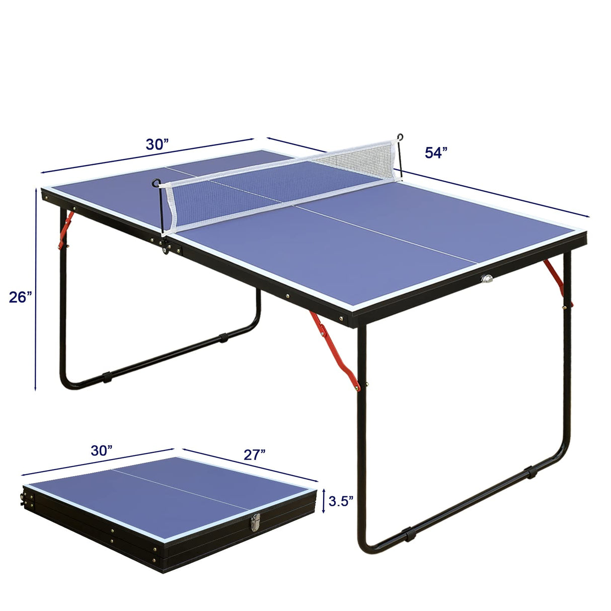 HaoKang Foldable & Portable Mid-Size Table Tennis Table Ping-Pong Table Set with 2 Paddles, 3 Balls and Net Indoor Outdoor for Family Game HaoKang