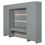 Merax Murphy Bed Queen Size, Built-in Shelves, Storage Drawers and Wardrobe, Wood Folding Wall Bedframe for Guest Room, Home Office, Grey Merax