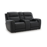 Signature Design by Ashley 5Z-Dreamlight Modern Leather Match Power Reclining Loveseat with Console, Adjustable Headrest and USB Charging, Black Signature Design by Ashley