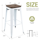 Brage Living 30 Inch Metal Bar Stools with Square Solid Elm Wood Seat Top, Backless Stackable Industrial Barstools Set of 2 (White) Brage Living