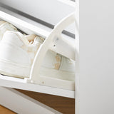 Haotian Small Shoe Storage Bench with Cushion, White Narrow Shoe Rack for Entryway, Small Shoe Cabinet with 2 Tiers Flip-Drawer, FSR195-K-W Haotian