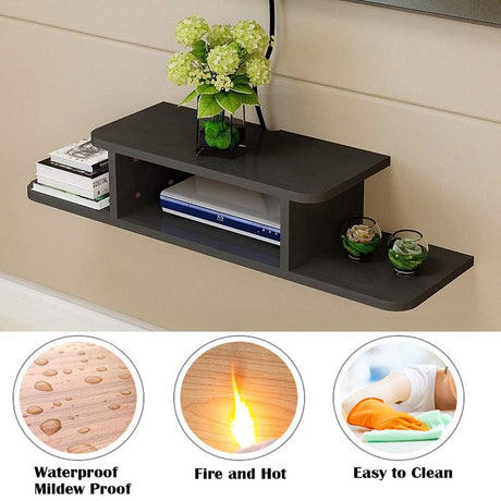 BiJun Floating TV Shelf, Entertainment Center Wall Mounted Media Console Router DVD Shelf for One/PS4/Cable Box/DVD Players/Game Console Streaming Media Equipment (Black, 35.4) BiJun