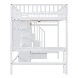 Full Loft Beds Stairway Loft Bed Frame with Wardrobe, Desk, Bookcase and Drawers, Gray Merax