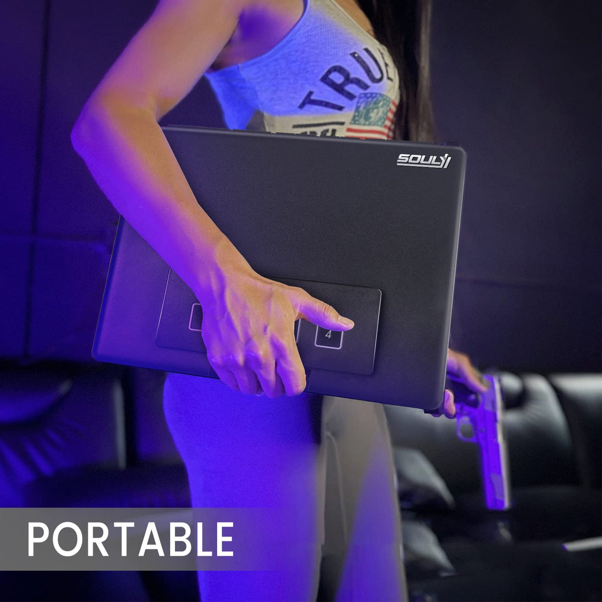 SOULYI Portable Digital Gun Safe For Pistols With Password And Key Access, Pistol Safe With Muting Mode For Truck, Nightstand, Drawer, Cabinet, Bookshelf And Car Travel SOULYI