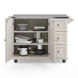 Homestyles Kitchen Cart with Stainless Steel Metal Top Rolling Mobile Kitchen Island with Storage and Towel Rack 54 Inch Width Off White homestyles