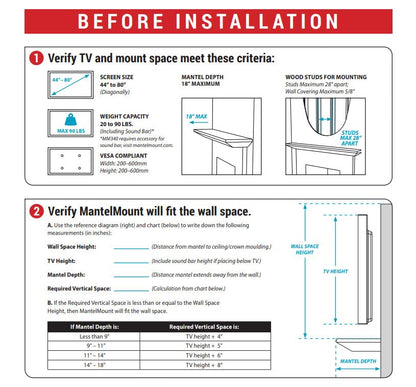 MantelMount- MM340 Above Fireplace Pull Down TV Mount- Televisions 44" to 80" Up to 90 lbs - Safe Auto-Adjusting TV Mounts - Patented Motion Stops, Handles, Balancing Technology - Superior Steel