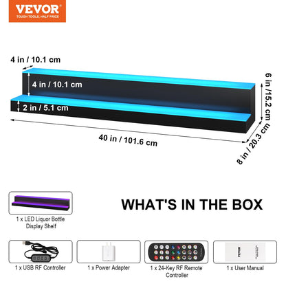 VEVOR LED Lighted Liquor Bottle Display Shelf, 40-inch LED Bar Shelves for Liquor, 2-Step Lighted Liquor Bottle Shelf for Home/Commercial Bar, Acrylic Lighted Bottle Display with Remote & App - WoodArtSupply