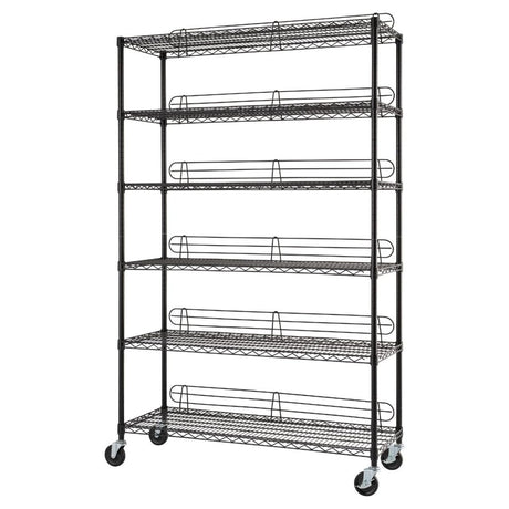 TRINITY Heavy Duty 6-Tier Adjustable Wire Shelving with Wheels and Backstands for Kitchen Organization, Garage Shelving, NSF Certified, 48” W x 18” D x 72-77” H, 800-4800 lb Capacity, Black TRINITY