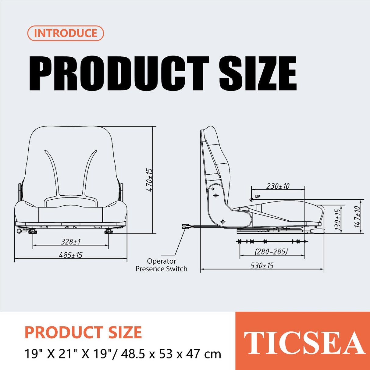 Universal Forklift Seat, Fold Down Tractor seat with Micro Switch for Tractor, Caterpillar Excavator Skid Loader Backhoe Dozer Telehandler TICSEA