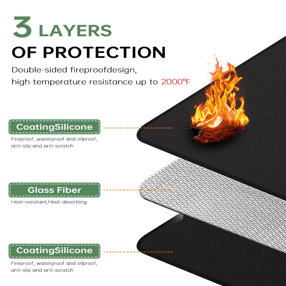 Dewfoam 63 x 36 Inch Under Grill Mats for Outdoor Grill, Fireproof Deck and Patio Protector Mat, Double-Sided Waterproof Oil-Proof Fire Blanket BBQ Mat, Grill Floor Pads Fire Pit Mat Fireplace Mat Dewfoam