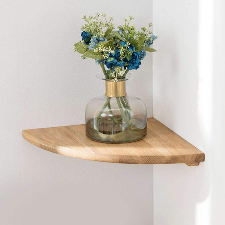 Corner Shelf, 7inch Solid Oak Wood Floating Corner Shelf Wall Mount Round End Floating Speaker Shelf with Wire Hole Display Shelf for Small Plant Photo Frame for Bedroom Kitchen, Living Room WoodArtSupply