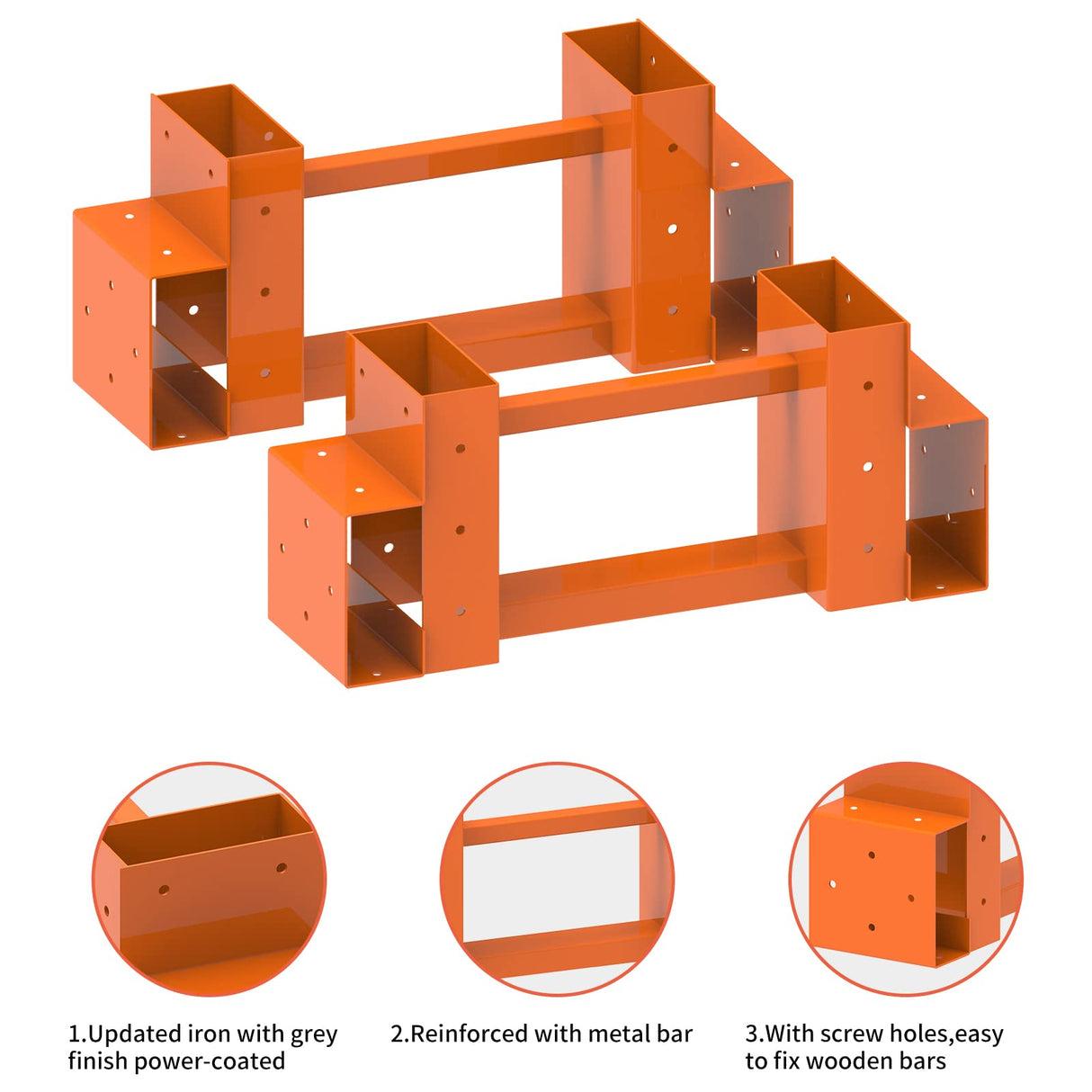 Firewood Log Storage Rack Bracket Kit with Screws Steel Fireplace Wood Storage Holder Outdoor Indoor - Adjustable to Any Length, Rust Proof, Heavy Duty (2 Brackets Kits and 2 Connectors) Homydom
