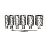 Annular Cutter Set 6pcs JESTUOUS 3/4 Inch Weldon Shank 2 Inches Cutting Depth 1 to 2 Cutting Diameter Two Flat HSS Slugger Bits for Drill Press with 2 Pilot Pins JESTUOUS
