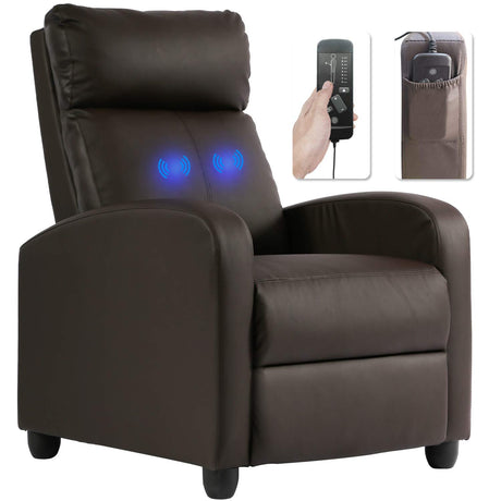 BestMassage | Recliner Chair | with 2 Point Massage Function | Pu Brown | with Lumbar Support, Adjustable Push Back, Footrest & Padded Seat | Easy Assembly | for Living Room, Home Theatre BestMassage