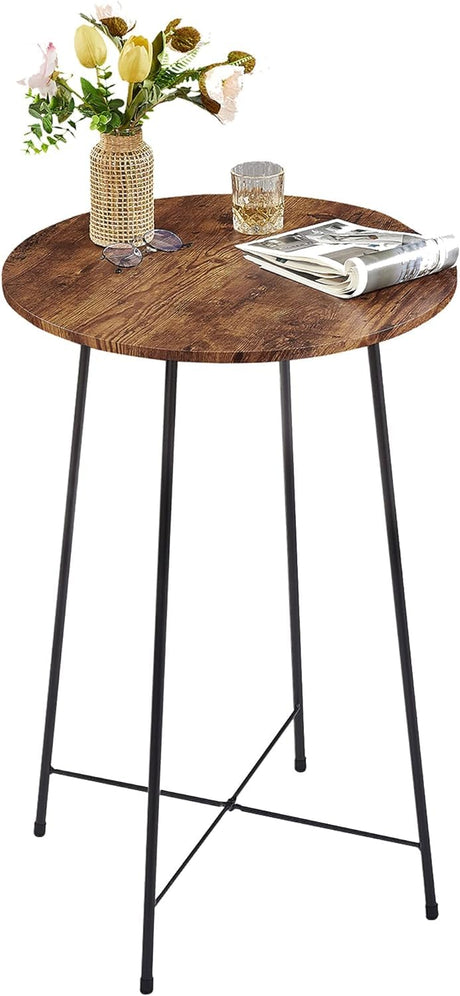Modern Brown Round Bar Table - VECELO 23.6" Bistro Dining Furniture for Breakfast & Pub Use VECELO