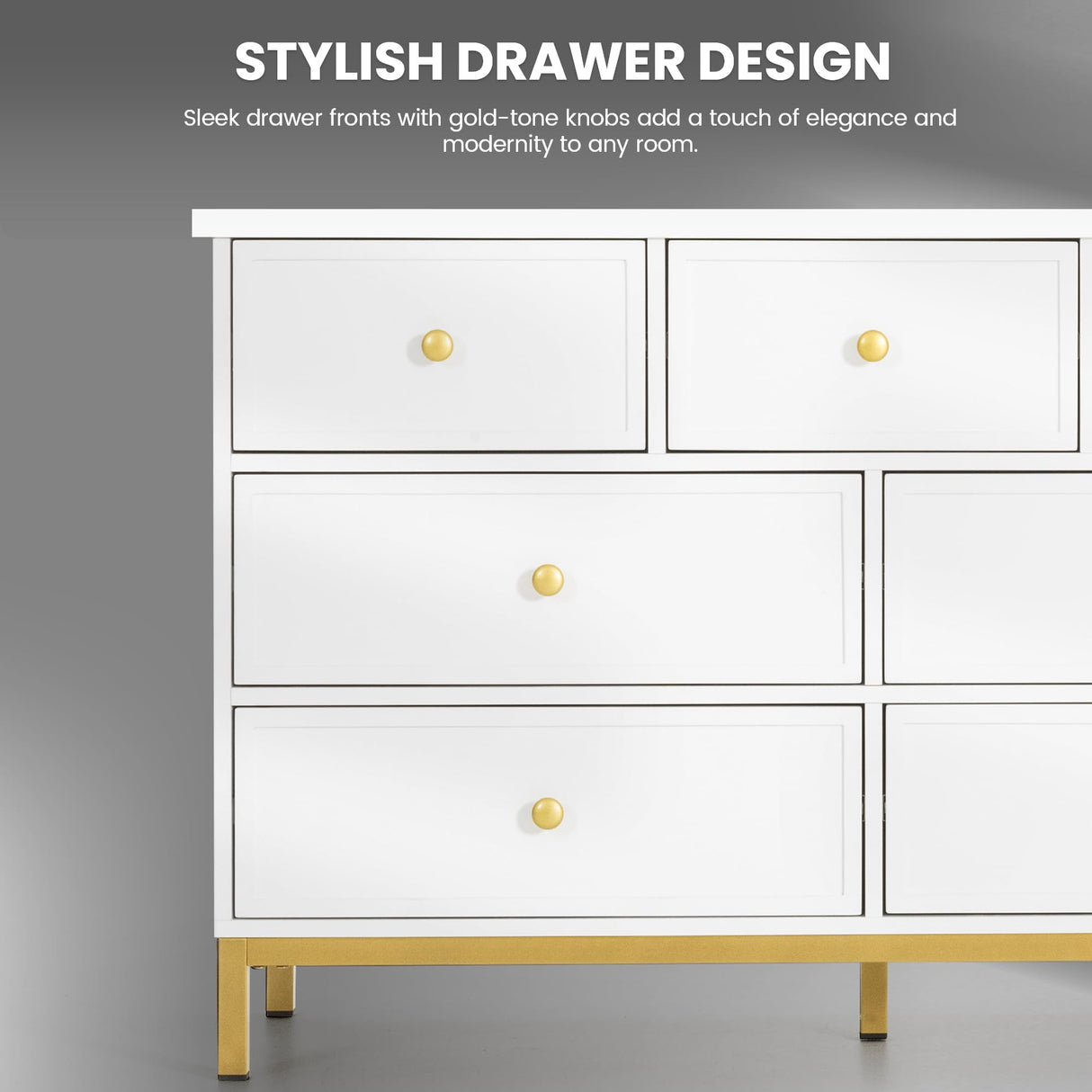 Pamapic Modern 7-Drawer White Dresser,47" White Wooden Dresser for Bedroom, Storage Organizer with Deep Drawers & Metal Handles for Bedroom, Entryway, Hallway Pamapic