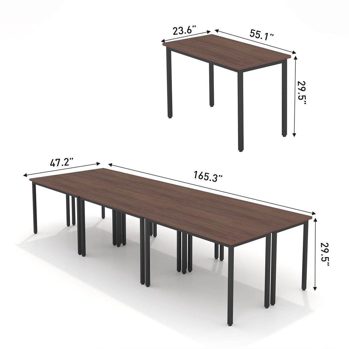 Bonzy Home Conference Table Chairs Set 14FT, 165"x47.2"x29.5" Tables & 16pcs Chairs Set for Conference Room Meeting Room Office, Walnut Bonzy Home