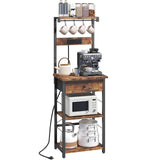 MAHANCRIS Bakers Rack with Drawer, Microwave Stand with Power Outlet, Coffee Bar Station with 4 Hooks, Kitchen Storage Shelf Rack 4 Tiers, for Kitchen, Dining Room, Rustic Brown and Black BRHR48E01 MAHANCRIS