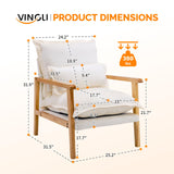 VINGLI Mid-Century Modern Cloud Accent Armchair with Lumbar Pillow, 6.3'' Thick Seat Cushion Comfortable Lounge Chair with Wooden Armrests for Bedroom, Living Room, Reading Room, Beige VINGLI