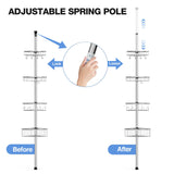 Corner Shower Caddy Tension Pole: Stainless Steel Rustproof 4-Tier Shower Organizer - 47-121 inch Adjustable Bathroom Shelves for Bathtub Shampoo Storage - Tension Rod Floor Standing Bath Rack -Silver ESSEME