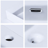 VCCUCINE 24"x14"Wall Mounted Bathroom Vessel Sink with Towel Rack,Wall Hung Porcelain Ceramic Sink,White Floating Rectangular Lavatory Vanity Small Bathroom Sink With Single Faucet Hole and Overflow VC CUCINE