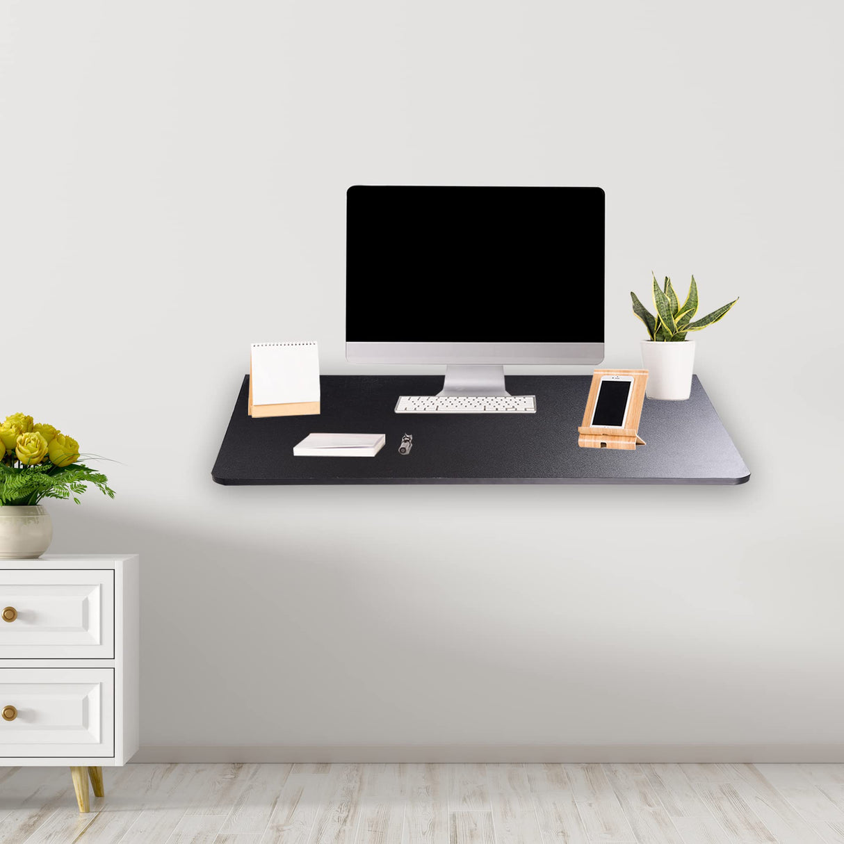 Yescom Wall Mounted Floating Folding Desk Wooden PC Dining Drop Leaf Table 24"x16" 50lbs Weight Capicity for Study Black Yescom