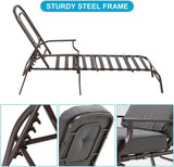 U-MAX Set of 2 Adjustable Outdoor Chaise Lounge Chair Patio Lounge Chair Recliner Furniture with Armrest and Cushion for Deck, Poolside, Backyard (Grey) U-MAX
