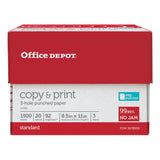 Office Depot® 3-Hole Punched Multi-Use Printer & Copy Paper, 3 Reams, White, Letter (8.5" x 11"), 1500 Sheets Per Case, 20 Lb, 92 Brightness Office Depot