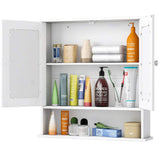 Tangkula Bathroom Cabinet, Wall Mount Storage Cabinet with Double Mirror Doors, Wood Medicine Cabinet(White) Tangkula