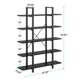 Tribesigns 5-Tier Bookshelf, Vintage Industrial Style Bookcase 72 H x 12 W x 47L Inches, Black Tribesigns