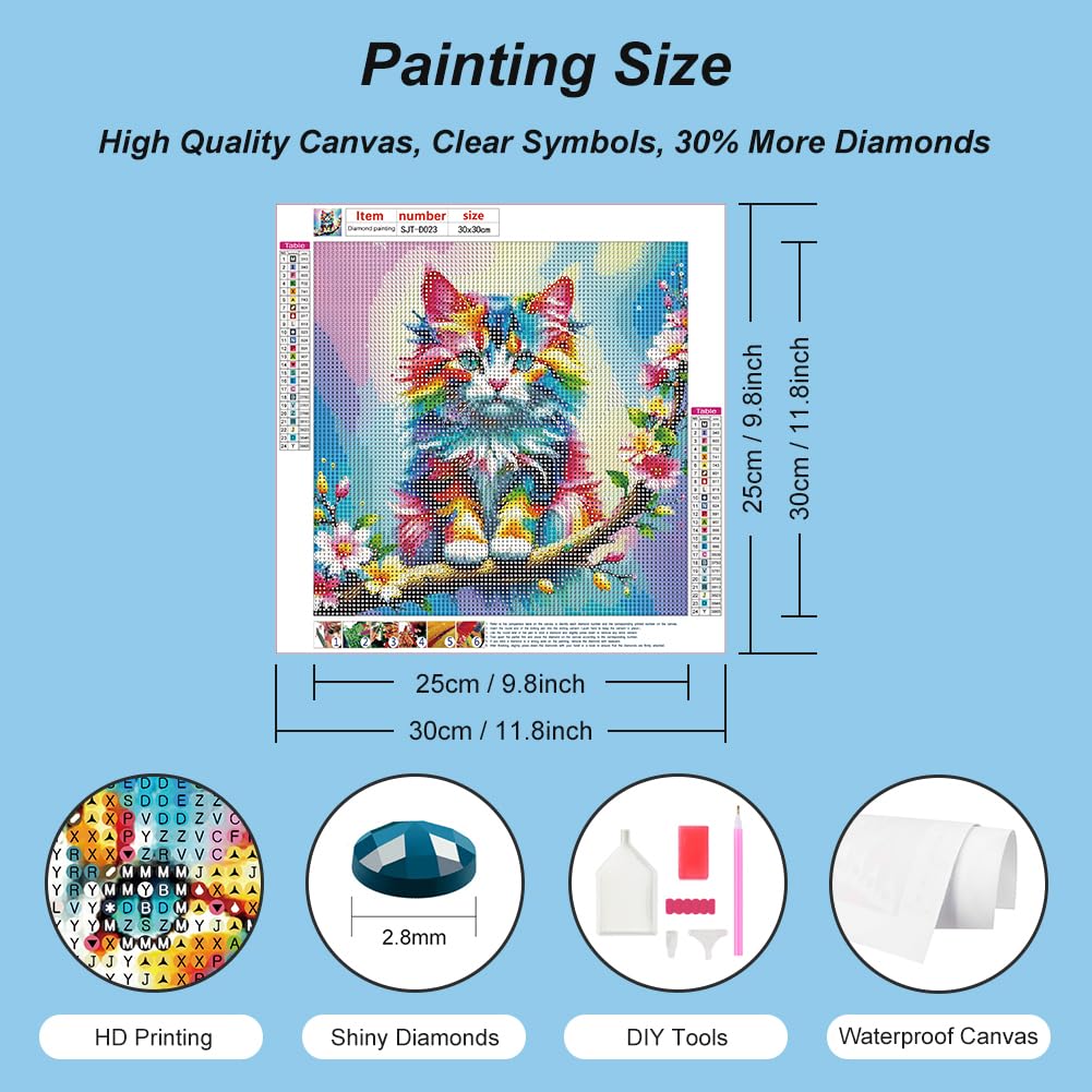 SJUTOUCI Diamond Painting Kits for Adults, Cat Diamond Art Kits, Round Full Drill Bead Gem Art, 5D DIY Paint with Diamonds Crafts for Home Wall Decor Gift 12x12inch SJUTOUCI