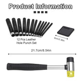 TLKKUE Hole Punch(1.0-10mm), Round Leather Working Hollow Punch Steel Heavy Duty Hole Punches with Leather Carving Hammer Cutting Mat for Watch Band, Belt, Wristband DIY Crafting TLKKUE