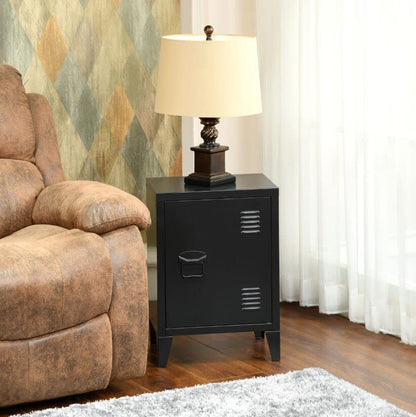 FurnitureR Industrial Metal Storage Cabinet Nightstand End Table Bedside Coffee Table,1 Door with Removable Shelf,Size:15.9'' x 12'' x 22.6'' (Black) - WoodArtSupply