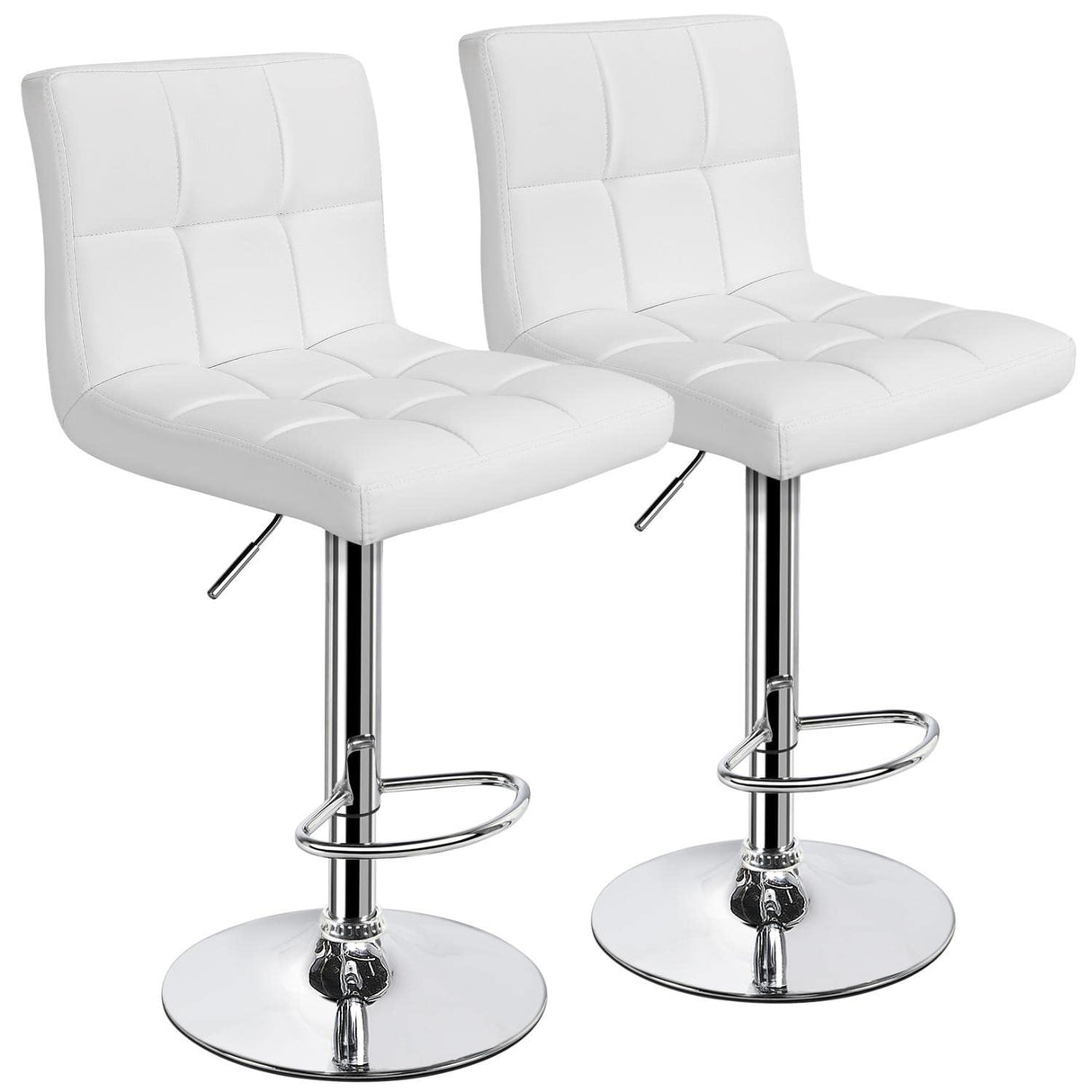 Yaheetech Bar Stools Set of 2, PU Leather Adjustable Swivel Barstools, Armless Hydraulic Kitchen Counter Bar Stool, Kitchen Island Chairs Set of 2, White Yaheetech