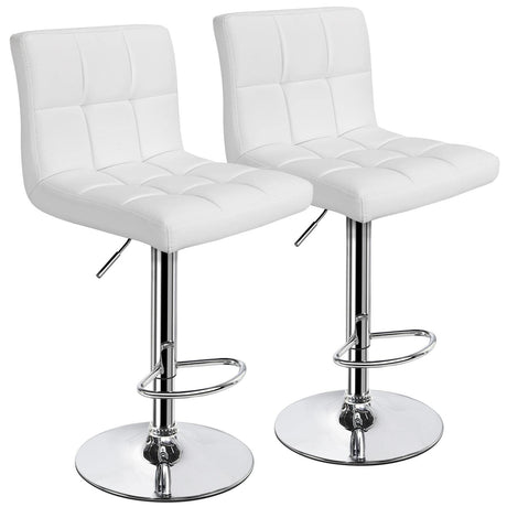 Yaheetech Bar Stools Set of 2, PU Leather Adjustable Swivel Barstools, Armless Hydraulic Kitchen Counter Bar Stool, Kitchen Island Chairs Set of 2, White Yaheetech