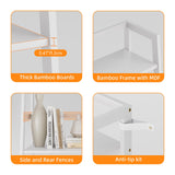 HITNET Ladder Shelf, 4 Tier Bookshelf, Floor Standing Bathroom Storage Rack with Bamboo Frame, Home Office Open Display Bookcase, White HITNET