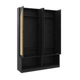 LUMISOL Farmhouse Widen Hall Tree with 4 Rattan Doors for Entryway, 4-in-1 Seating Bench with 6 Hidden Hooks, 78.7”H Entryway Shoe Cabinet with Open Bottom Compartments and Adjustable Shelf, Black LUMISOL