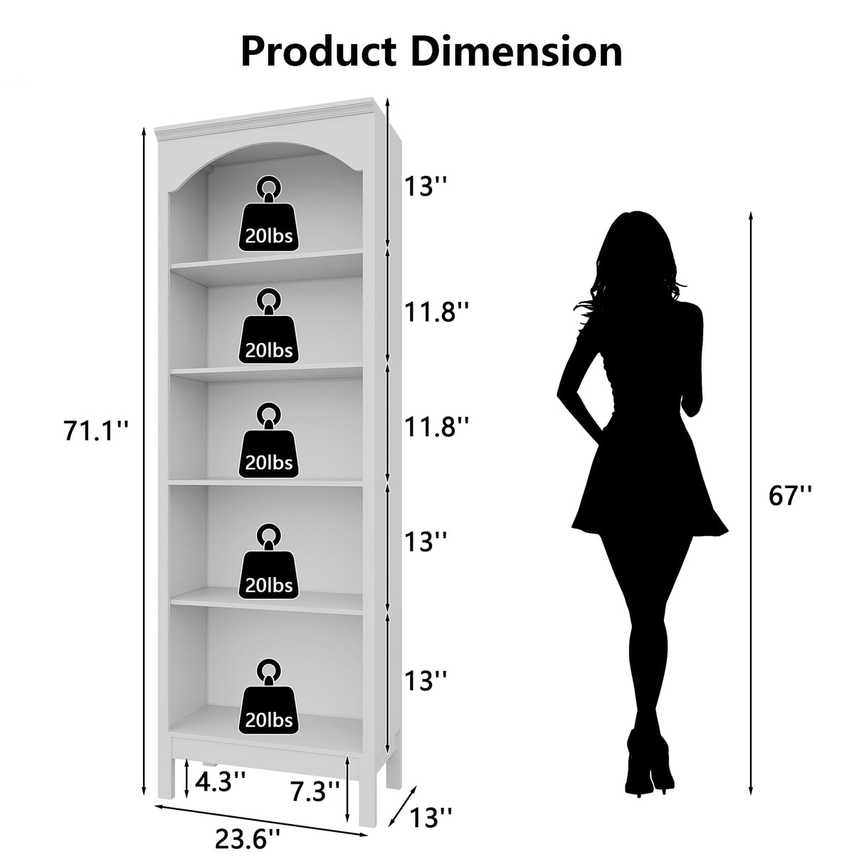 METOTI 71" H Tall Bookshelf and Bookcase, Farmhouse Book Shelf with 5-Tier Open Shelves, Wooden Bookcase Freestanding Display Bookshelves for Bedroom, Living Room, White METOTI