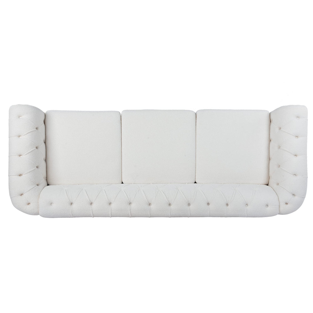 PHOYAL 3 Seater Sofa, Teddy Velvet Chesterfield Sofa Modern Tufted Couch 3 Seater Large Sofa with Scroll Arms and Nailhead for Living Room, White PHOYAL